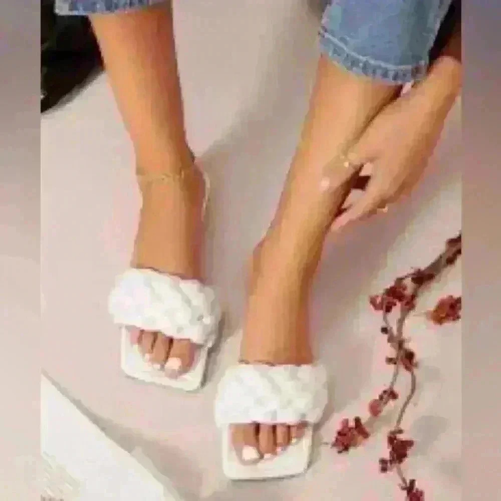 SHEIN slide square toe faux leather Woven flat sandals 9.5